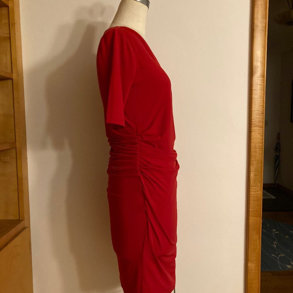 Ruby Red Ruched Dress Bodycon 3/4 Sleeve Valentine Holiday - Picture 8 of 11